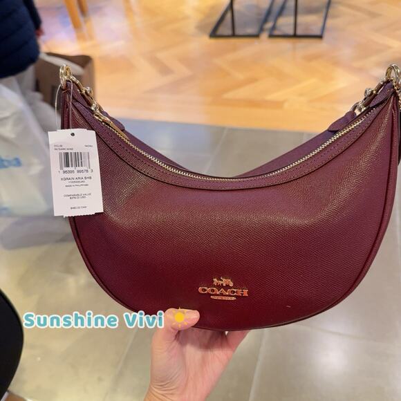 Coach Handbags - NWT Coach Aria Shoulder Bag CCL28 Crossgrain leather DARK WINE